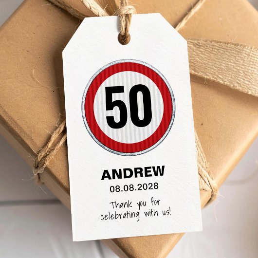 カスタム道路標識付き年齢の誕生日パーティー ギフトタグ