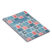 カスタム郵便切手ブルーレッドヴィンテージパターン ノートブック (右側)