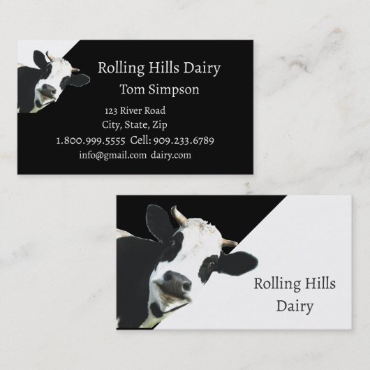 カスタム酪農牛乳おもしろいホルシュタイン 名刺 (正面/裏面)