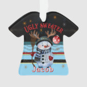 カスタム醜いスウェーター - 鹿の角の生えた雪だるまクリスマス オーナメント (正面)