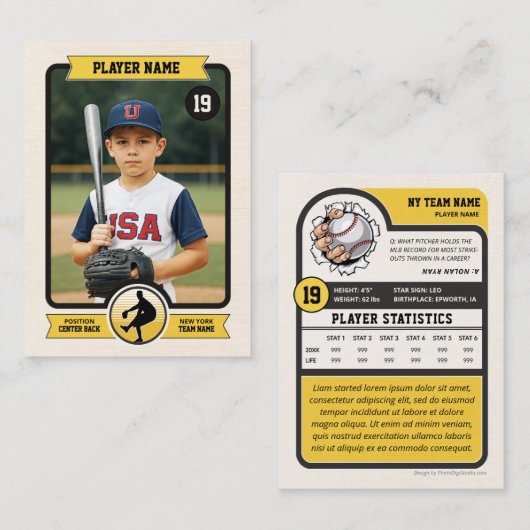 カスタム野球トレーディングカード、ヴィンテージプレーヤカード コーリングカード (正面/裏面)