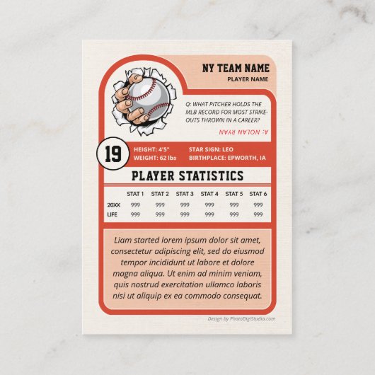 カスタム野球トレーディングカード、ヴィンテージプレーヤカード コーリングカード (裏面)