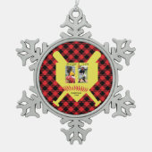 カスタム野球名、フォトコラージュ スノーフレークピューターオーナメント (正面)