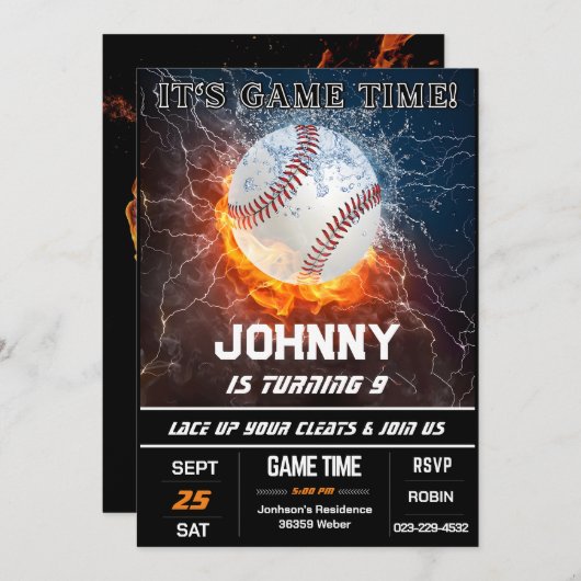 カスタム野球誕生会の招待状 招待状 (正面/裏面)