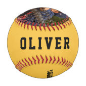 カスタム野球黄色名番号写真キッズ 野球ボール (裏面)