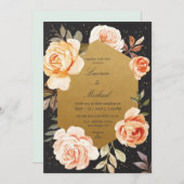 カスタム金ゴールドとバラ桃の花結婚の 招待状 (正面/裏面)