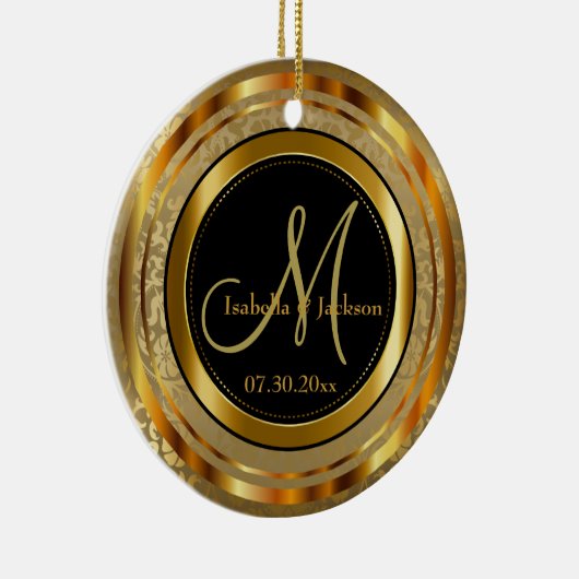 カスタム金ゴールドとブラック結婚ズまたは記念日 セラミックオーナメント (右)