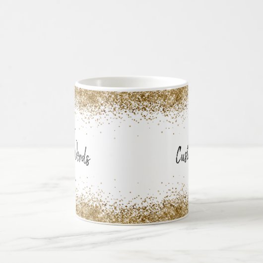 カスタム金ゴールドと白パーソナライズされたの言葉 コーヒーマグカップ (中央)