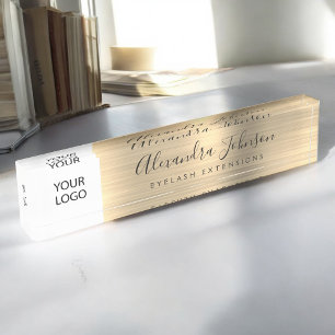 カスタム金ゴールドまつ毛エクステンション デスクネームプレート