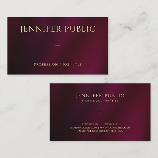 カスタム金ゴールドエレガント文字プロフェッショナル 名刺 (正面/裏面)