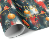 カスタム金ゴールドオーナメントクリスマス ラッピングペーパー (ロールコーナー)