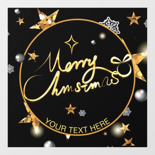 カスタム金ゴールドカッコいいブラックメタリックスターズメリークリスマス ウィンドウサイン (シート)