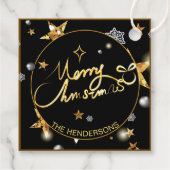 カスタム金ゴールドカッコいいブラックメタリックスターズメリークリスマス フェイバータグ (裏面)