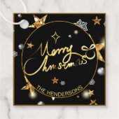 カスタム金ゴールドカッコいいブラックメタリックスターズメリークリスマス フェイバータグ (正面)