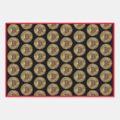 カスタム金ゴールドカラーBitcoin Cryptocurrencyロゴ赤 ラッピングペーパーシート (正面2)