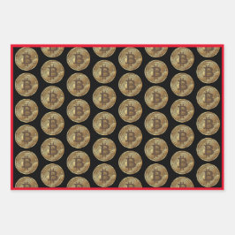 カスタム金ゴールドカラーBitcoin Cryptocurrencyロゴ赤 ラッピングペーパーシート
