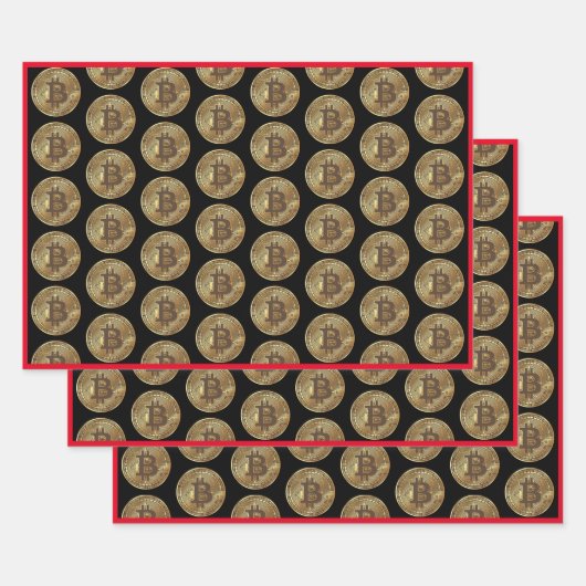 カスタム金ゴールドカラーBitcoin Cryptocurrencyロゴ赤 ラッピングペーパーシート (セット)