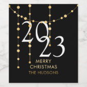 カスタム金ゴールドガーランドメリークリスマスフェイブ ワインラベル (シングルラベル)