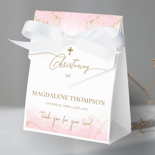 カスタム金ゴールドクロスカサンキューガール《キリスト教》洗礼式や命名式 フェイバーボックス