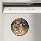 カスタム金ゴールドグリッターカップル写真モノグラムの マグネット (インサイチュ (食洗機))