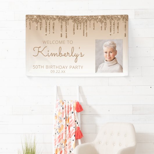 カスタム金ゴールドグリッタードリップ50th誕生日パーティー 横断幕 (インサイチュ)
