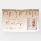 カスタム金ゴールドグリッタードリップ50th誕生日パーティー 横断幕 (横)