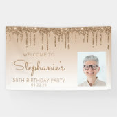 カスタム金ゴールドグリッタードリップ50th誕生日パーティー 横断幕 (横)