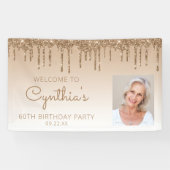 カスタム金ゴールドグリッタードリップ60th誕生日パーティー 横断幕 (横)