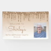 カスタム金ゴールドグリッタードリップ90th誕生日パーティー 横断幕 (横)