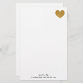 カスタム金ゴールドグリッターハート付き文房具紙 便箋 (正面/裏面)