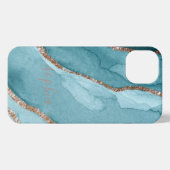 カスタム金ゴールドティール(緑がかった色)青大理石携帯電話11 12 Max iPhoneケース (裏面横)