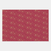 カスタム金ゴールドハートチャームオンブルゴーニュ ラッピングペーパーシート (正面)