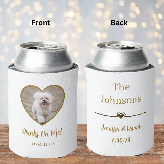 カスタム金ゴールドハートフォトドッグ結婚ズ 缶クーラー