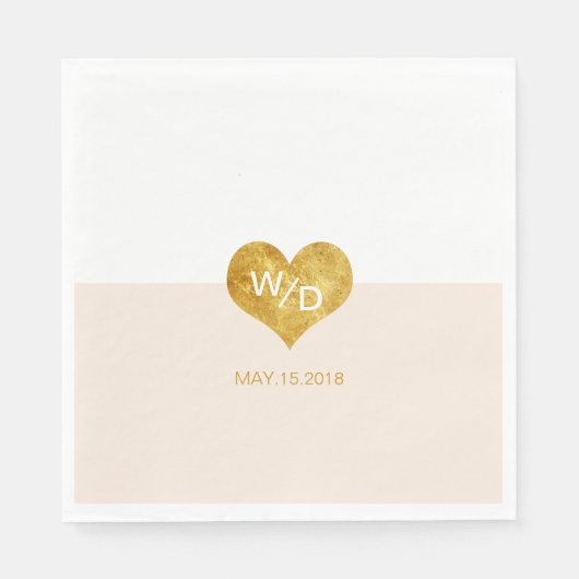 カスタム金ゴールドハートミニマ結婚リストナプキン スタンダードランチョンナプキン (正面)