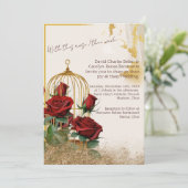 カスタム金ゴールドバラ結婚バンドル 招待状 (スタンド正面)
