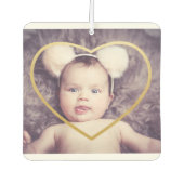 カスタム金ゴールドパーソナライズされたのハート付き写真 カーエアーフレッシュナー (正面)