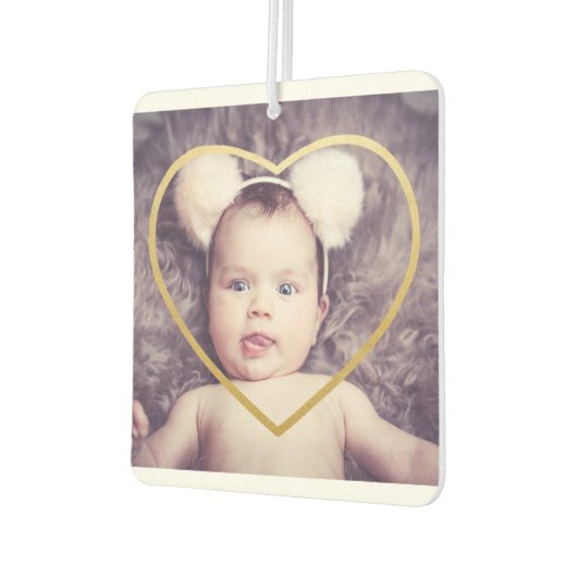 カスタム金ゴールドパーソナライズされたのハート付き写真 カーエアーフレッシュナー (左)