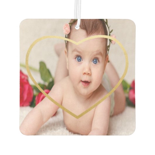 カスタム金ゴールドパーソナライズされたのハート付き写真 カーエアーフレッシュナー (裏面)