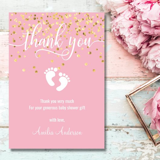 カスタム金ゴールドピンクサンキューベイビーシャワーガール サンキューカード