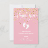 カスタム金ゴールドピンクサンキューベイビーシャワーガール サンキューカード (正面)