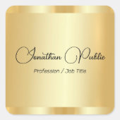 カスタム金ゴールドフェイクグラマータイポグラフィスクリプト名 スクエアシール (正面)