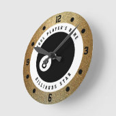 カスタム金ゴールドフェイクグリッタープール選手ビリヤード ラウンド壁時計 (傾斜)