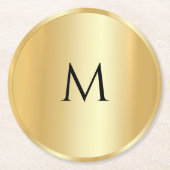 カスタム金ゴールドフェイクトレンディーモノグラムモダンテンプレート ラウンドペーパーコースター (正面)