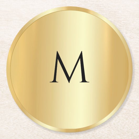 カスタム金ゴールドフェイクトレンディーモノグラムモダンテンプレート ラウンドペーパーコースター (正面)