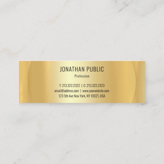 カスタム金ゴールドフェイクプロフェッショナルモダンテンプレート スキニー名刺 (裏面)