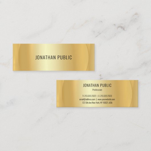 カスタム金ゴールドフェイクプロフェッショナルモダンテンプレート スキニー名刺 (正面/裏面)