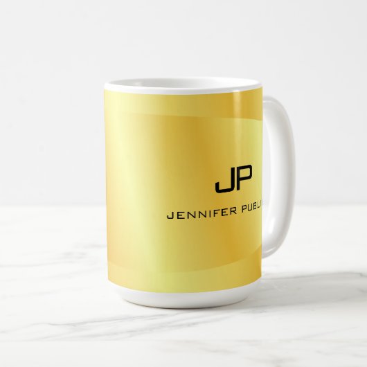 カスタム金ゴールドフェイクモノグラムテンプレートエレガントトレンディー コーヒーマグカップ (正面右)