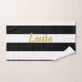 カスタム金ゴールドフェイク文字オン白黒ストライプの バスタオルセット (ハンドタオル)