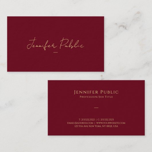 カスタム金ゴールドフェイク文字スクリプトラグジュアリープレミアムシック 名刺 (正面/裏面)