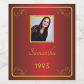 カスタム金ゴールドフォト誕生日 ワインラベル (シングルラベル)